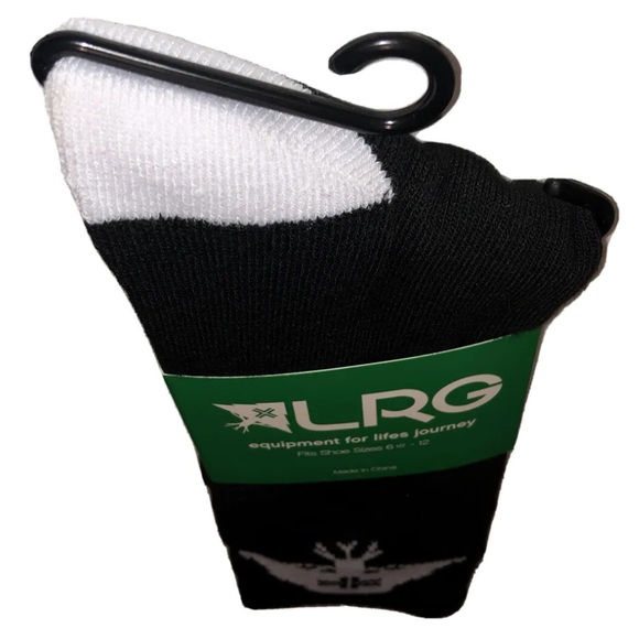 LRG Lifted Research Group Crew Socks 1 Pair Men 6.5-12 Black w White Tree & Logo - Picture 9 of 9